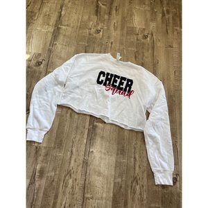Bella + Canvas Womens Cheer Squad Print Crop T Shirt M White Long Sleeve Raw Hem